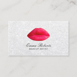 Tarjeta De Visita Purpurina blanco elegante de los labios rojos del
