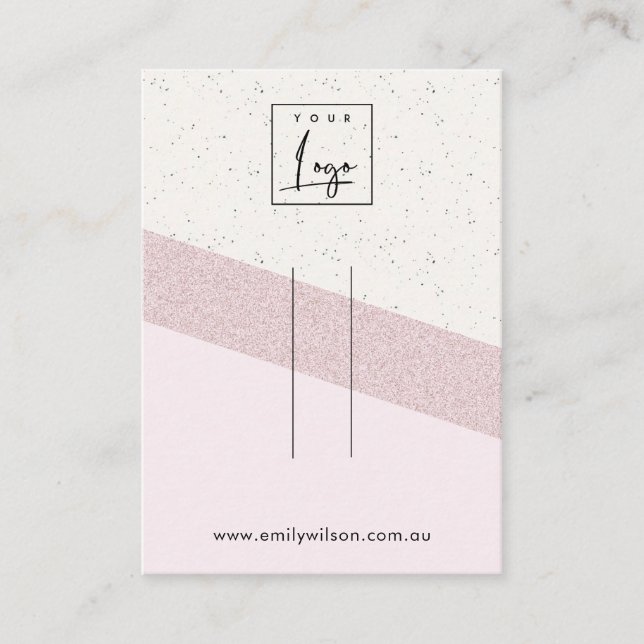 Tarjeta De Visita Purpurina blanco rosado Logotipo de visualización  (Anverso)