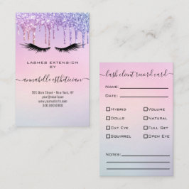 Tarjeta De Visita Purpurina Blue Eyelash Extension Client Record Bus