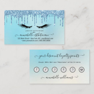 Tarjeta De Visita Purpurina Blue Eyelash Extension Loyalty Business