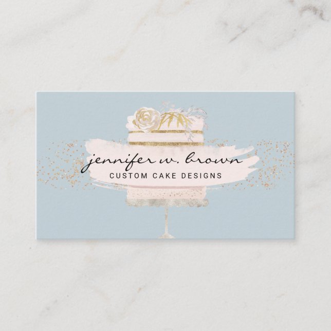 Tarjeta De Visita Purpurina Cake Floral Rubor Blue (Anverso)