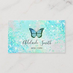 Tarjeta De Visita purpurina chunky de mariposa de agua verde simulad