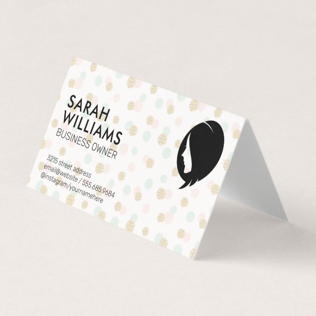 Tarjeta De Visita Purpurina Confetti | Punto Polka | Belleza de las  (Anverso)