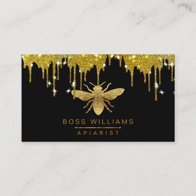 Tarjeta De Visita Purpurina de Abejas Faux Gold Drin (Anverso)