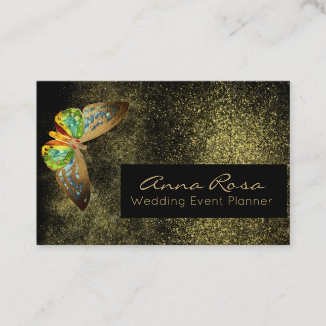 Tarjeta De Visita *~* Purpurina de acuarela dorada mariposa (Anverso)