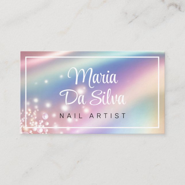 Tarjeta De Visita Purpurina de arcoiris pastel de Perla (Anverso)