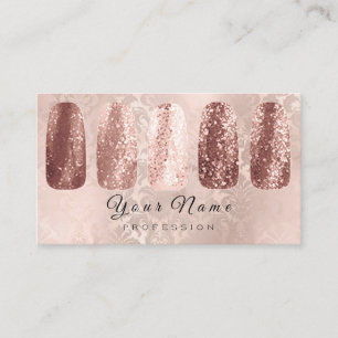 Tarjeta De Visita Purpurina de arte Nails Damask Champagne Rosa Gold