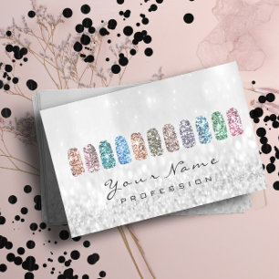 Tarjeta De Visita Purpurina de arte uñas Glam metálico Gris rosado p