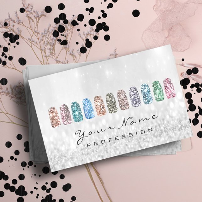 Tarjeta De Visita Purpurina de arte uñas Glam metálico Gris rosado p (Nails Art Glitter Metallic Glam Pink Silver Gray Business Card)