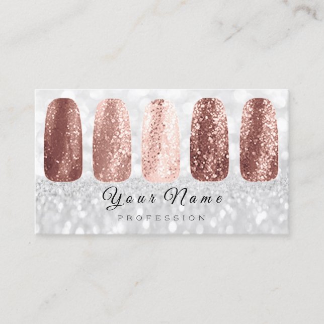 Tarjeta De Visita Purpurina de arte uñas Rosa gris plateado Skinny d (Anverso)