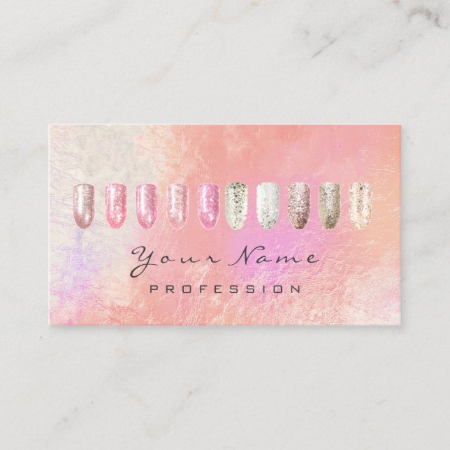 Tarjeta De Visita Purpurina de belleza artista de uñas Rosa Sparkly (Anverso)