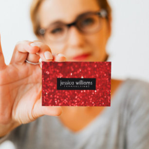 Tarjeta De Visita Purpurina de Bokeh Rojo y esparcen acentos negros
