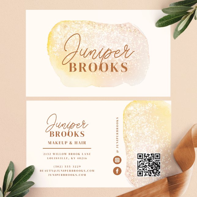 Tarjeta De Visita Purpurina de código QR de Peach Gold Social Media (Subido por el creador)