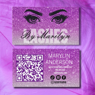 Tarjeta De Visita Purpurina de color púrpura plateado Lash Tech QR C