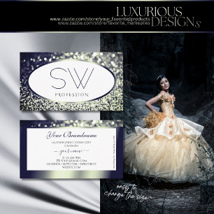 Tarjeta De Visita Purpurina de espuma de plata azul elegante Monogra