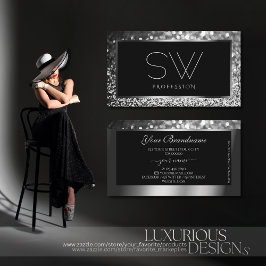 Tarjeta De Visita Purpurina de espuma plateado luminoso Monograma ne