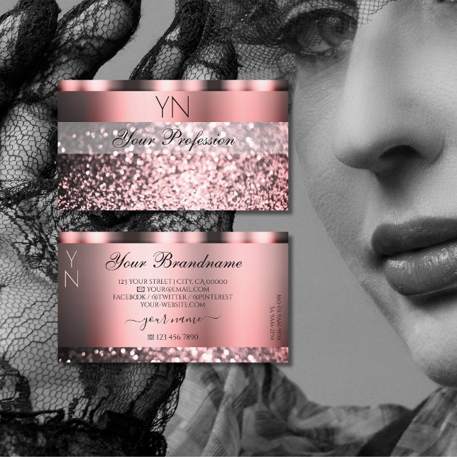 Tarjeta De Visita Purpurina de espuma rosada Rosa con monograma (Subido por el creador)