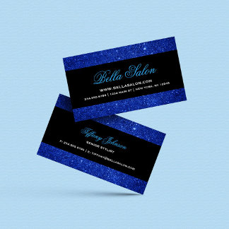 Tarjeta De Visita Purpurina de Faux Glam azul y negro