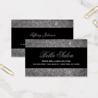 Tarjeta De Visita Purpurina de Faux Glam de Plata y Negro