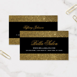 Tarjeta De Visita Purpurina de Faux Glam Gold y Black Glam