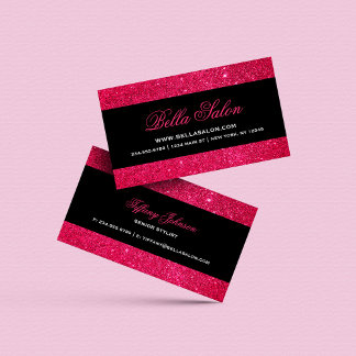 Tarjeta De Visita Purpurina de Faux Glam Negro y Rosa