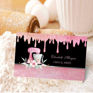 Tarjeta De Visita Purpurina de flores mezcladoras gotea dulces panad