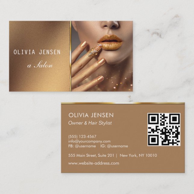 Tarjeta De Visita Purpurina de fotografía personalizado Salon de bel (Anverso / Reverso)