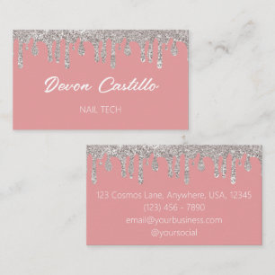 Tarjeta De Visita Purpurina de goteo de plata tecnología de Nail Gla