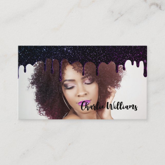 Tarjeta De Visita Purpurina de goteo negro Código QR Añadir su propi (Anverso)