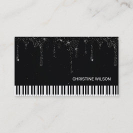 Tarjeta De Visita purpurina de goteo negro pianista
