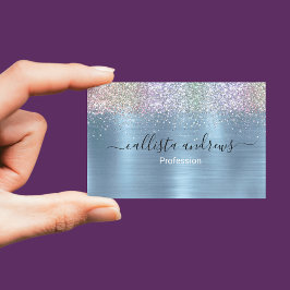 Tarjeta De Visita Purpurina de imitación azul de la cuidad iridescen