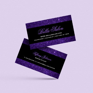 Tarjeta De Visita Purpurina de imitación de glam morado y negro