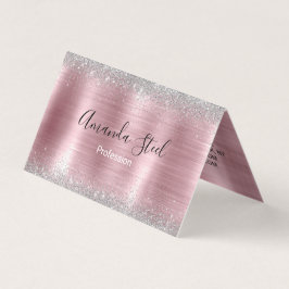 Tarjeta De Visita Purpurina de imitación plateada de rosa suave