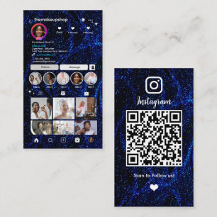 Tarjeta De Visita Purpurina de Instagram Código QR azul Medios socia