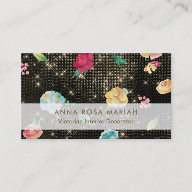 Tarjeta De Visita Purpurina de la lentejuela del oro del estampado (Anverso)