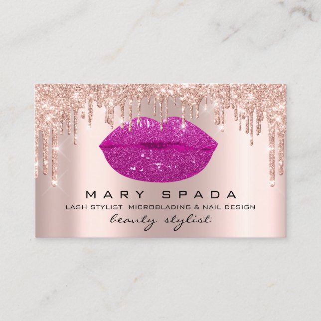 Tarjeta De Visita Purpurina de labios rosados de artista de maquilla (Anverso)