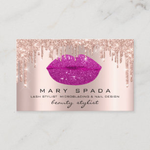 Tarjeta De Visita Purpurina de labios rosados de artista maquillador