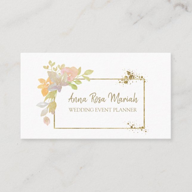 Tarjeta De Visita *~* Purpurina de lavanda dorada Flor rosa elegante (Anverso)