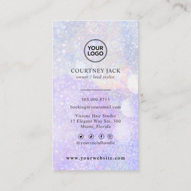 Tarjeta De Visita  Purpurina de logotipo personalizado Bokeh Busi ho (Reverso)