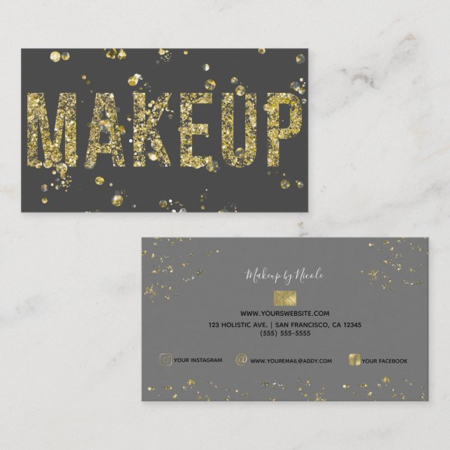 Tarjeta De Visita Purpurina de los lagos de oro Glam maquillaje de b (Anverso / Reverso)