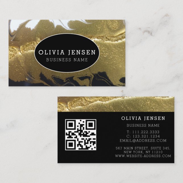 Tarjeta De Visita Purpurina de lujo dorado brillante mármol glamoros (Anverso / Reverso)
