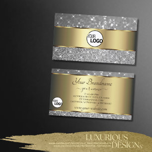 Tarjeta De Visita Purpurina de lujo dorado Sparkle Silver con logoti