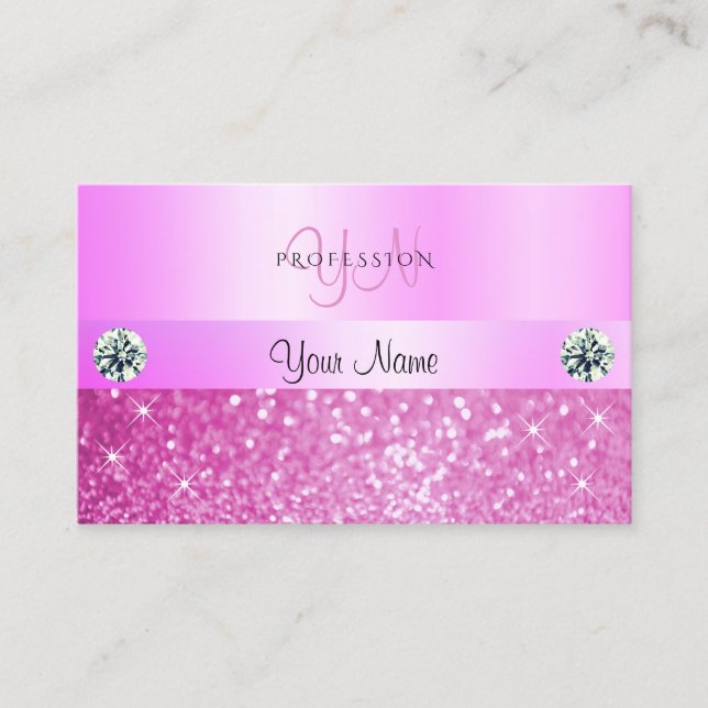 Tarjeta De Visita Purpurina de lujo espumoso y rosa con monograma (Anverso)
