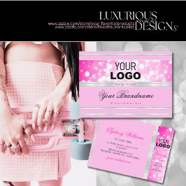 Tarjeta De Visita Purpurina de lujo Girly Pink añadir logotipo Borde