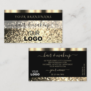 Tarjeta De Visita Purpurina de lujo negro y dorado con logotipo