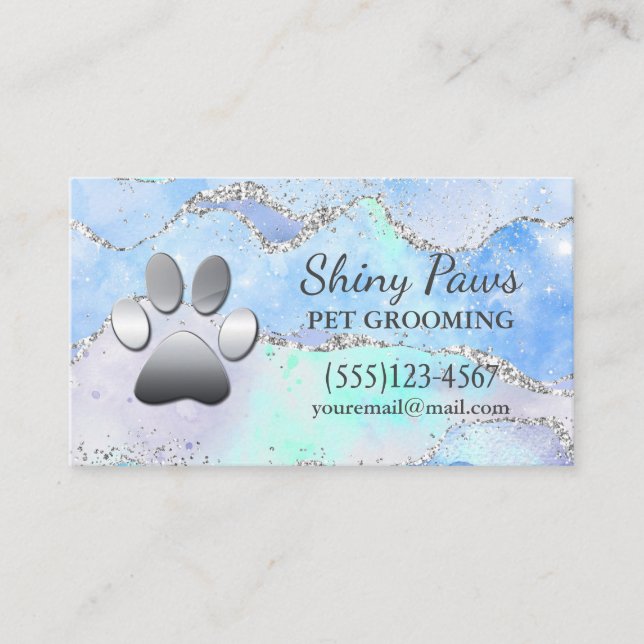 Tarjeta De Visita Purpurina de lujo Perro Paw Mascota Grooming (Anverso)
