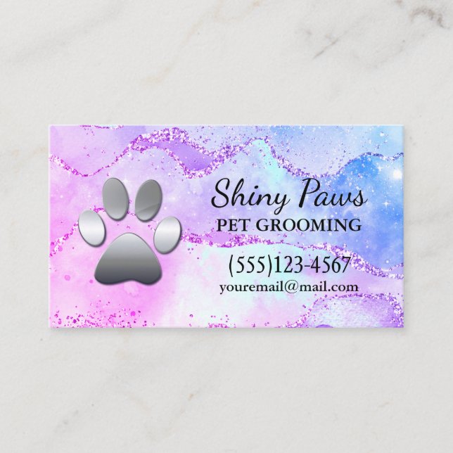 Tarjeta De Visita Purpurina de lujo Perro Paw Mascota Grooming (Anverso)