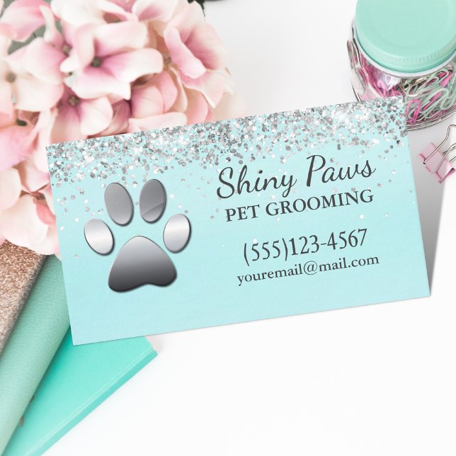 Tarjeta De Visita Purpurina de lujo Perro Paw Mascota Grooming (Subido por el creador)
