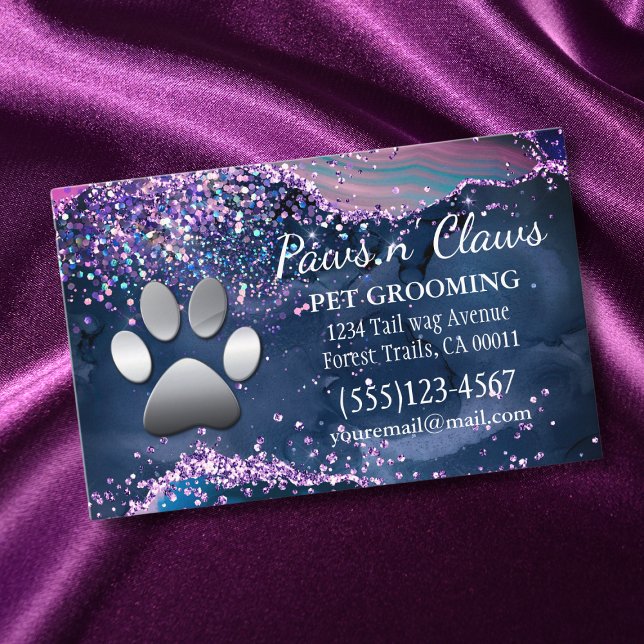 Tarjeta De Visita Purpurina de lujo Perro Paw Mascota Grooming (Subido por el creador)