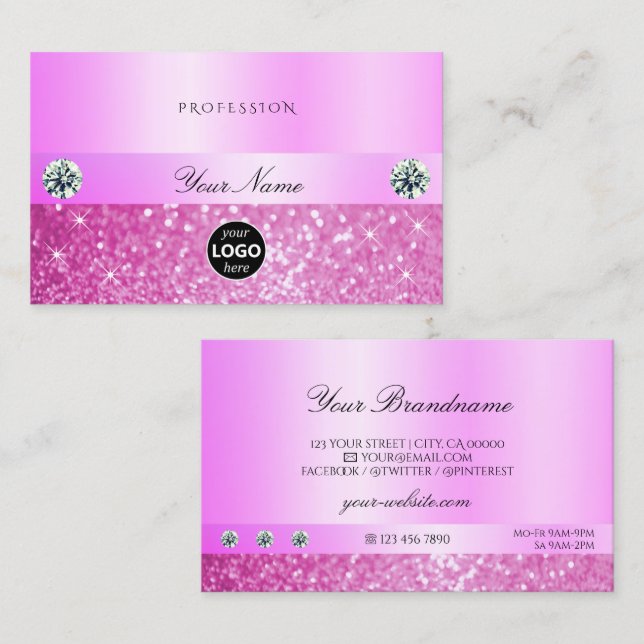 Tarjeta De Visita Purpurina de lujo Sparkling Girly Pink con Moda de (Anverso / Reverso)